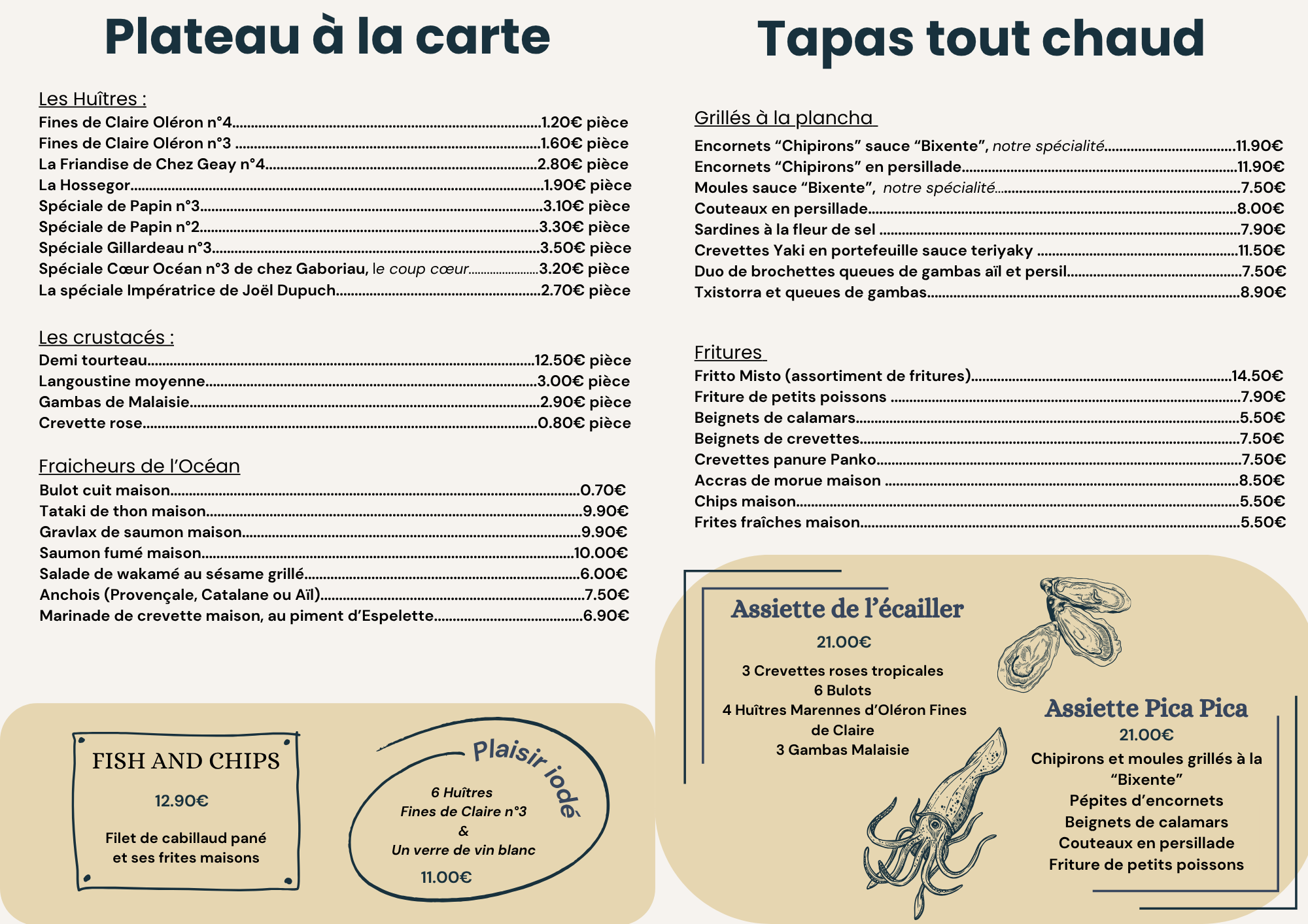 Carte Chez Vincent Hossegor 2026